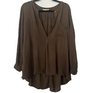 Women’s Green High-Low Button Front Blouse – Long Sleeve Roll Tab – Size S